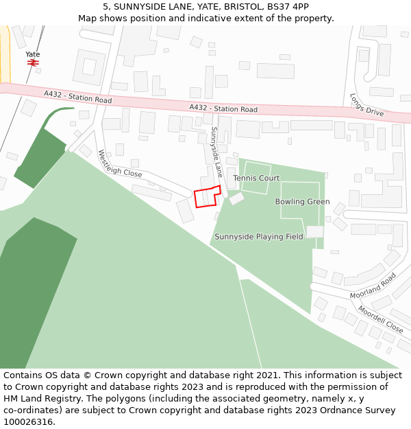 5, SUNNYSIDE LANE, YATE, BRISTOL, BS37 4PP: Location map and indicative extent of plot
