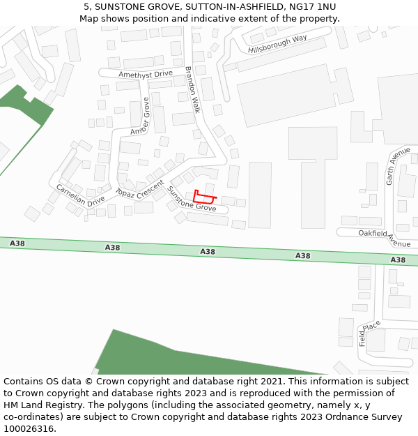 5, SUNSTONE GROVE, SUTTON-IN-ASHFIELD, NG17 1NU: Location map and indicative extent of plot