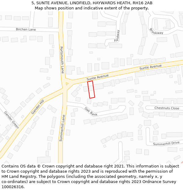 5, SUNTE AVENUE, LINDFIELD, HAYWARDS HEATH, RH16 2AB: Location map and indicative extent of plot