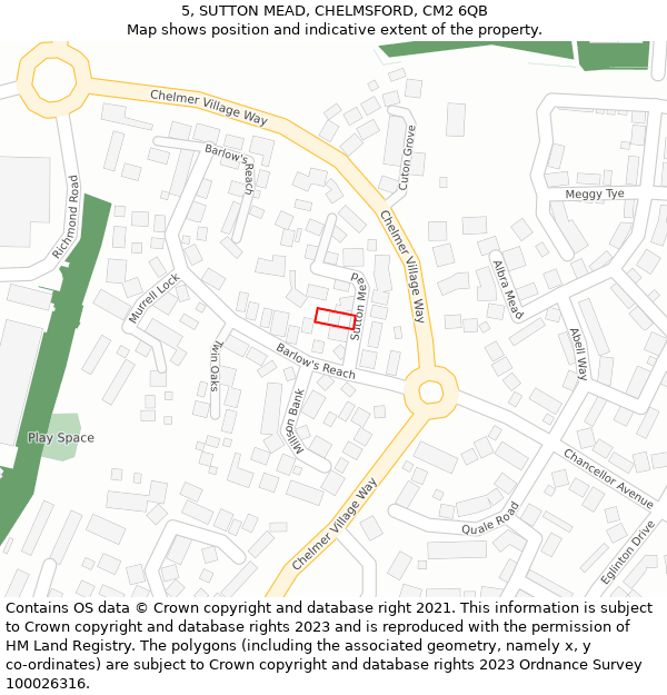 5, SUTTON MEAD, CHELMSFORD, CM2 6QB: Location map and indicative extent of plot