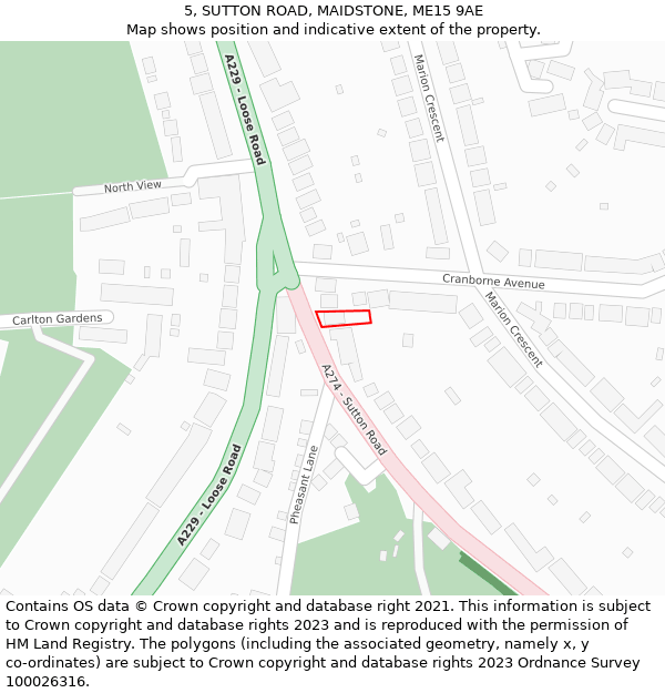 5, SUTTON ROAD, MAIDSTONE, ME15 9AE: Location map and indicative extent of plot