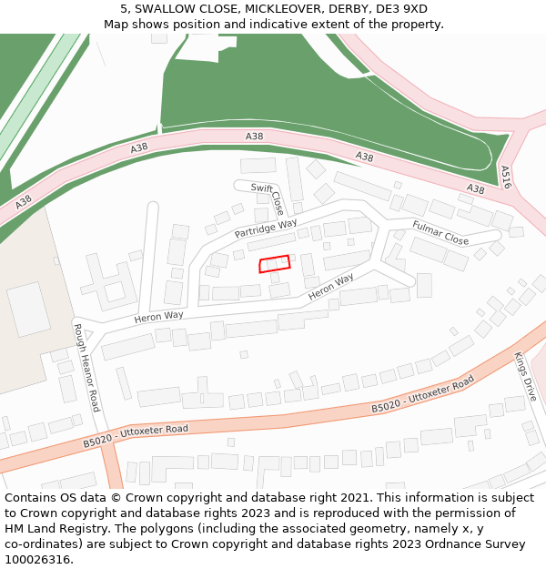 5, SWALLOW CLOSE, MICKLEOVER, DERBY, DE3 9XD: Location map and indicative extent of plot