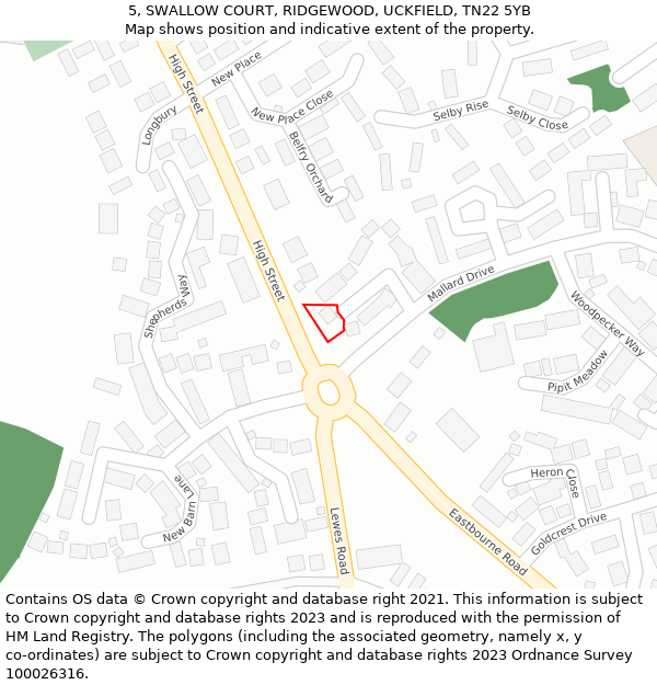 5, SWALLOW COURT, RIDGEWOOD, UCKFIELD, TN22 5YB: Location map and indicative extent of plot