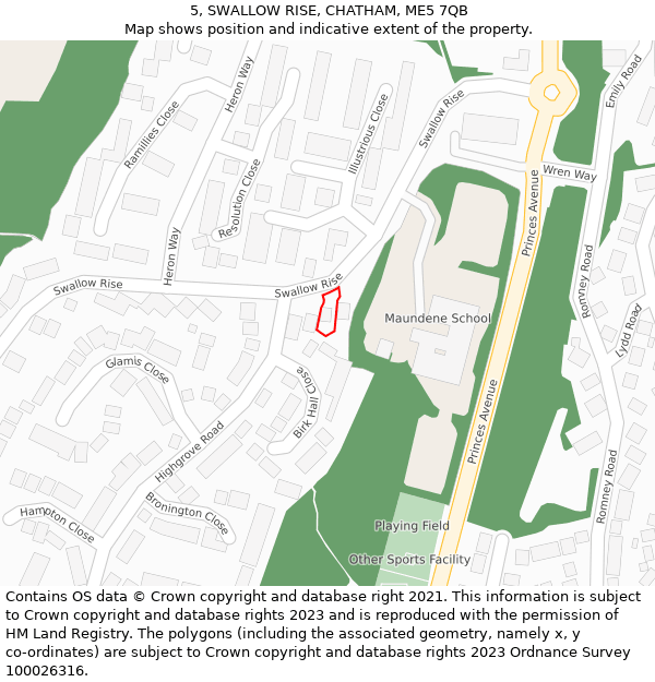 5, SWALLOW RISE, CHATHAM, ME5 7QB: Location map and indicative extent of plot