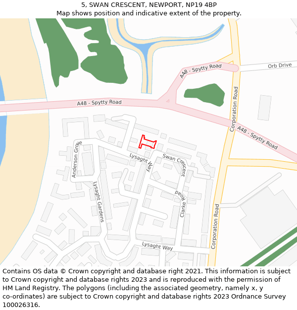 5, SWAN CRESCENT, NEWPORT, NP19 4BP: Location map and indicative extent of plot