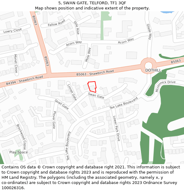 5, SWAN GATE, TELFORD, TF1 3QF: Location map and indicative extent of plot