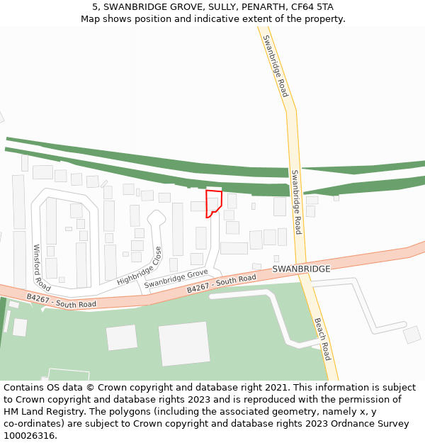 5, SWANBRIDGE GROVE, SULLY, PENARTH, CF64 5TA: Location map and indicative extent of plot