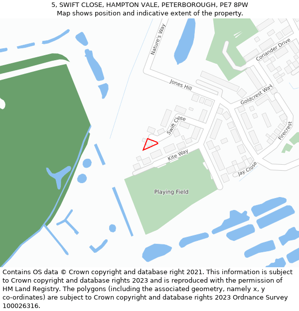 5, SWIFT CLOSE, HAMPTON VALE, PETERBOROUGH, PE7 8PW: Location map and indicative extent of plot