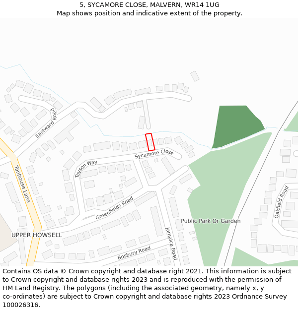 5, SYCAMORE CLOSE, MALVERN, WR14 1UG: Location map and indicative extent of plot