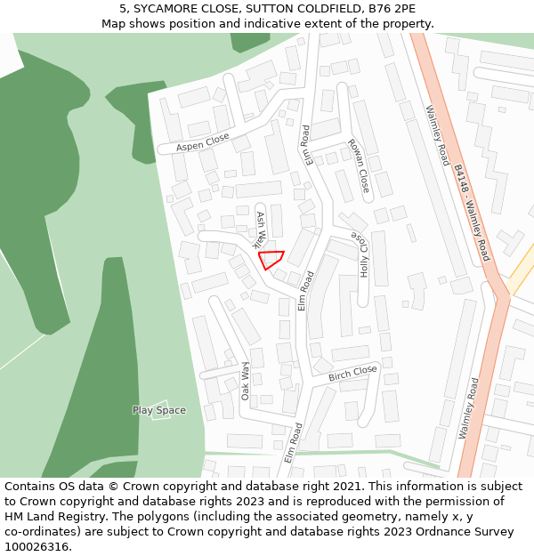 5, SYCAMORE CLOSE, SUTTON COLDFIELD, B76 2PE: Location map and indicative extent of plot