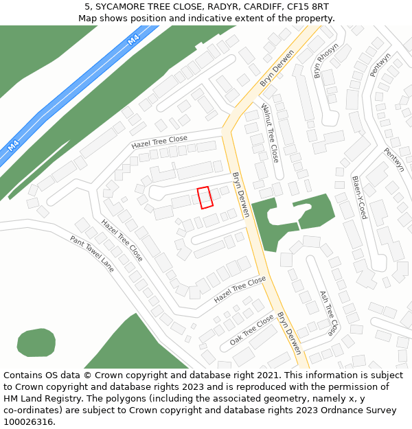 5, SYCAMORE TREE CLOSE, RADYR, CARDIFF, CF15 8RT: Location map and indicative extent of plot