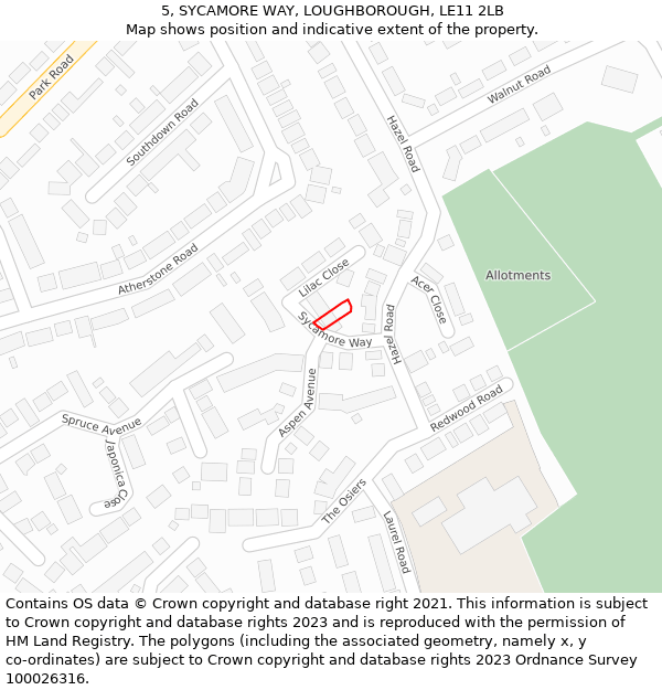 5, SYCAMORE WAY, LOUGHBOROUGH, LE11 2LB: Location map and indicative extent of plot