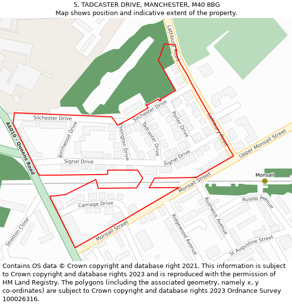 5, TADCASTER DRIVE, MANCHESTER, M40 8BG: Location map and indicative extent of plot