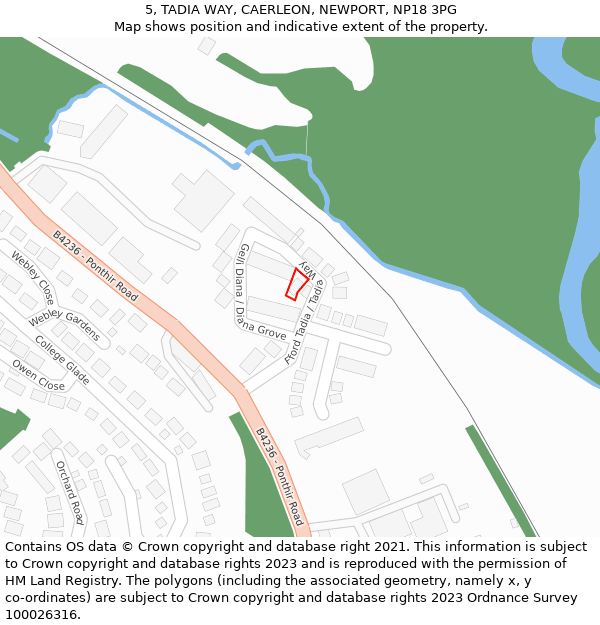 5, TADIA WAY, CAERLEON, NEWPORT, NP18 3PG: Location map and indicative extent of plot