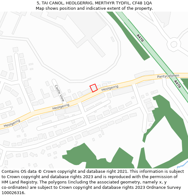 5, TAI CANOL, HEOLGERRIG, MERTHYR TYDFIL, CF48 1QA: Location map and indicative extent of plot