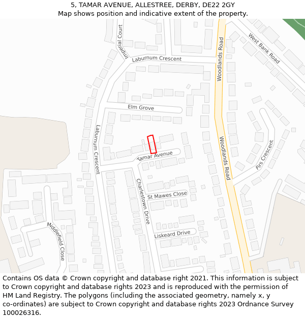 5, TAMAR AVENUE, ALLESTREE, DERBY, DE22 2GY: Location map and indicative extent of plot