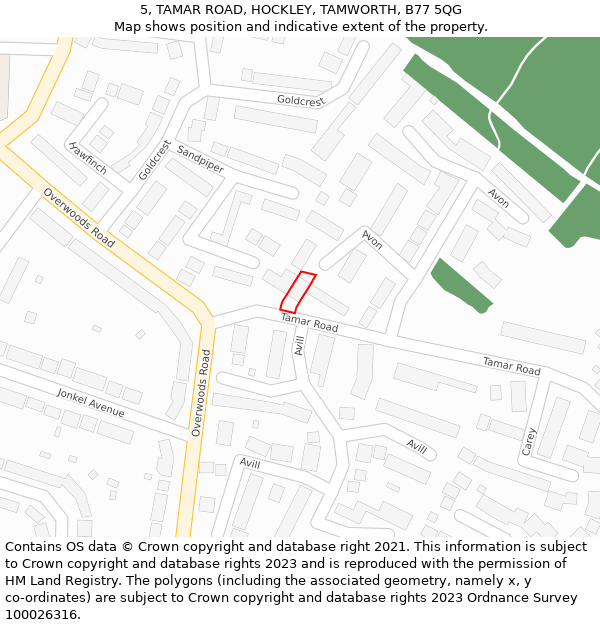 5, TAMAR ROAD, HOCKLEY, TAMWORTH, B77 5QG: Location map and indicative extent of plot