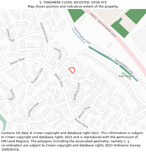 5, TANGMERE CLOSE, BICESTER, OX26 4YZ: Location map and indicative extent of plot