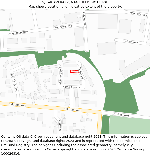 5, TAPTON PARK, MANSFIELD, NG18 3GE: Location map and indicative extent of plot