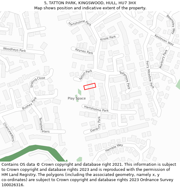 5, TATTON PARK, KINGSWOOD, HULL, HU7 3HX: Location map and indicative extent of plot