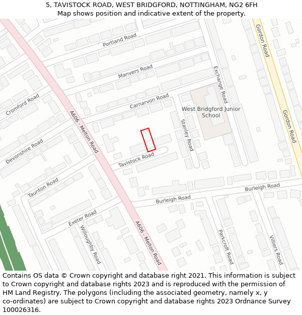 5, TAVISTOCK ROAD, WEST BRIDGFORD, NOTTINGHAM, NG2 6FH: Location map and indicative extent of plot