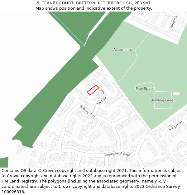 5, TEANBY COURT, BRETTON, PETERBOROUGH, PE3 9AT: Location map and indicative extent of plot
