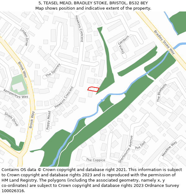 5, TEASEL MEAD, BRADLEY STOKE, BRISTOL, BS32 8EY: Location map and indicative extent of plot