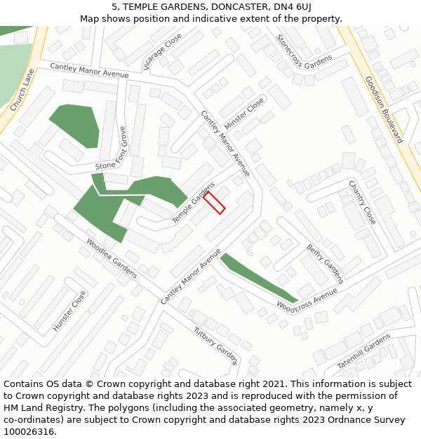 5, TEMPLE GARDENS, DONCASTER, DN4 6UJ: Location map and indicative extent of plot