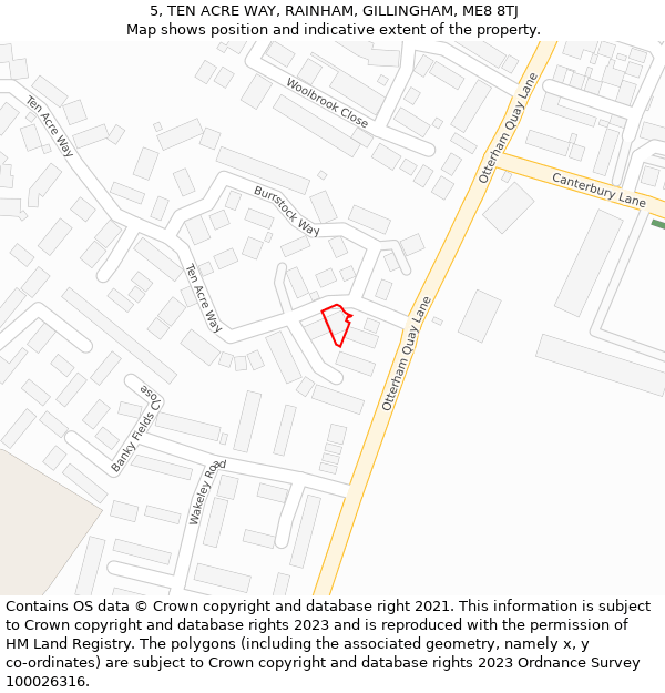 5, TEN ACRE WAY, RAINHAM, GILLINGHAM, ME8 8TJ: Location map and indicative extent of plot