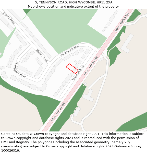 5, TENNYSON ROAD, HIGH WYCOMBE, HP11 2XA: Location map and indicative extent of plot