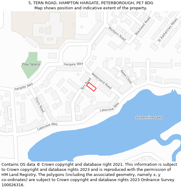5, TERN ROAD, HAMPTON HARGATE, PETERBOROUGH, PE7 8DG: Location map and indicative extent of plot