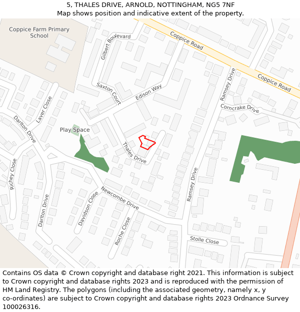 5, THALES DRIVE, ARNOLD, NOTTINGHAM, NG5 7NF: Location map and indicative extent of plot