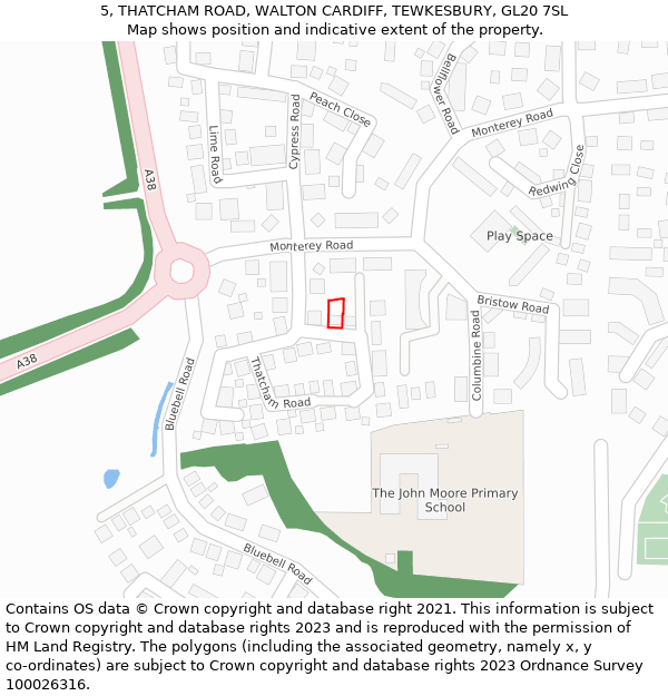 5, THATCHAM ROAD, WALTON CARDIFF, TEWKESBURY, GL20 7SL: Location map and indicative extent of plot