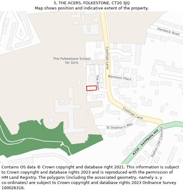 5, THE ACERS, FOLKESTONE, CT20 3JQ: Location map and indicative extent of plot