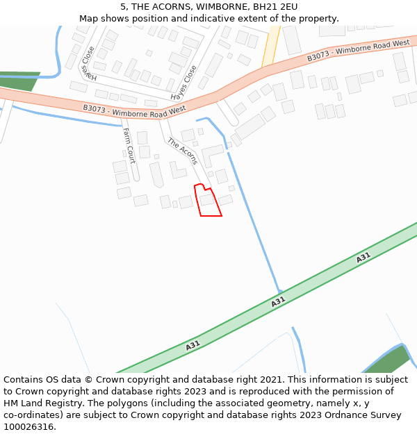 5, THE ACORNS, WIMBORNE, BH21 2EU: Location map and indicative extent of plot