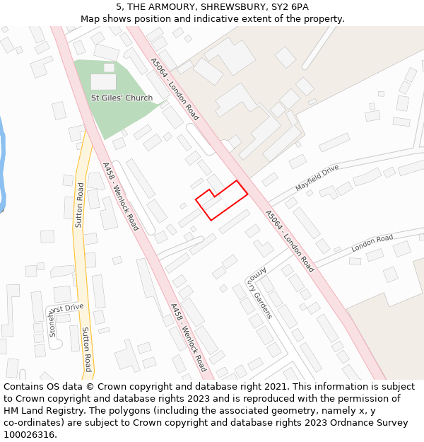 5, THE ARMOURY, SHREWSBURY, SY2 6PA: Location map and indicative extent of plot