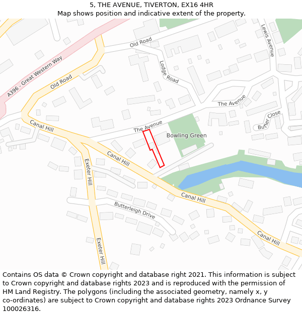 5, THE AVENUE, TIVERTON, EX16 4HR: Location map and indicative extent of plot