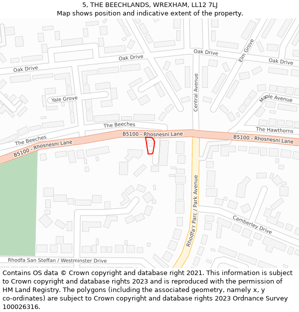 5, THE BEECHLANDS, WREXHAM, LL12 7LJ: Location map and indicative extent of plot