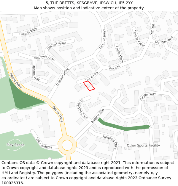 5, THE BRETTS, KESGRAVE, IPSWICH, IP5 2YY: Location map and indicative extent of plot