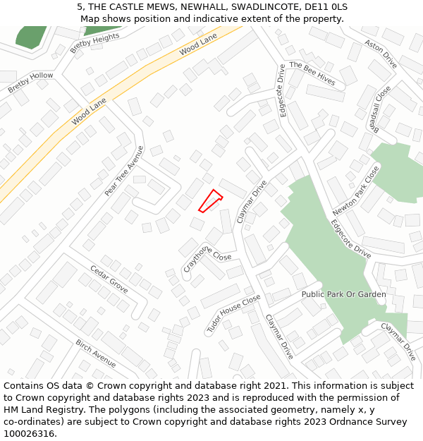 5, THE CASTLE MEWS, NEWHALL, SWADLINCOTE, DE11 0LS: Location map and indicative extent of plot