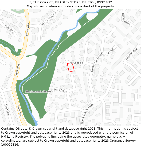 5, THE COPPICE, BRADLEY STOKE, BRISTOL, BS32 8DY: Location map and indicative extent of plot