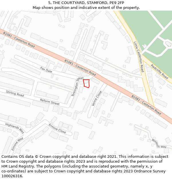 5, THE COURTYARD, STAMFORD, PE9 2FP: Location map and indicative extent of plot