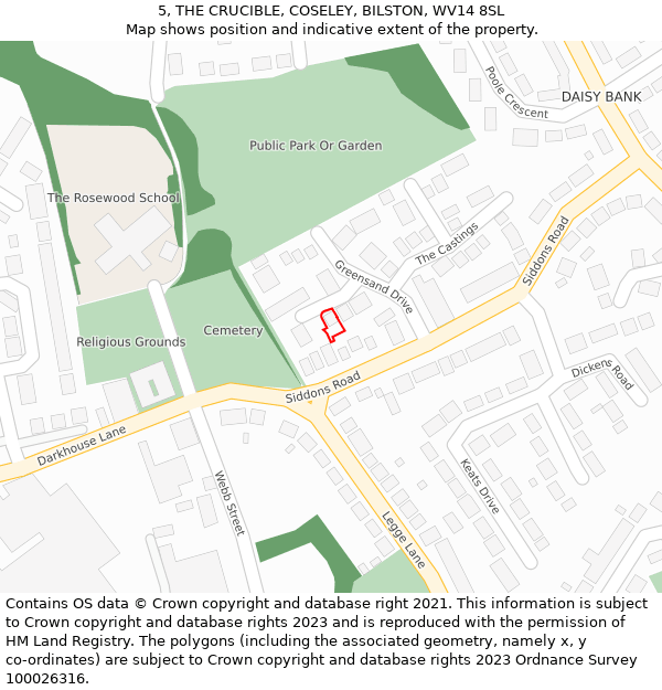 5, THE CRUCIBLE, COSELEY, BILSTON, WV14 8SL: Location map and indicative extent of plot