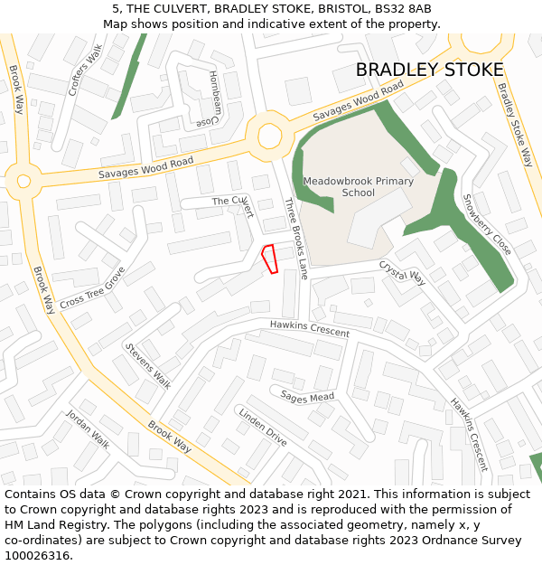 5, THE CULVERT, BRADLEY STOKE, BRISTOL, BS32 8AB: Location map and indicative extent of plot