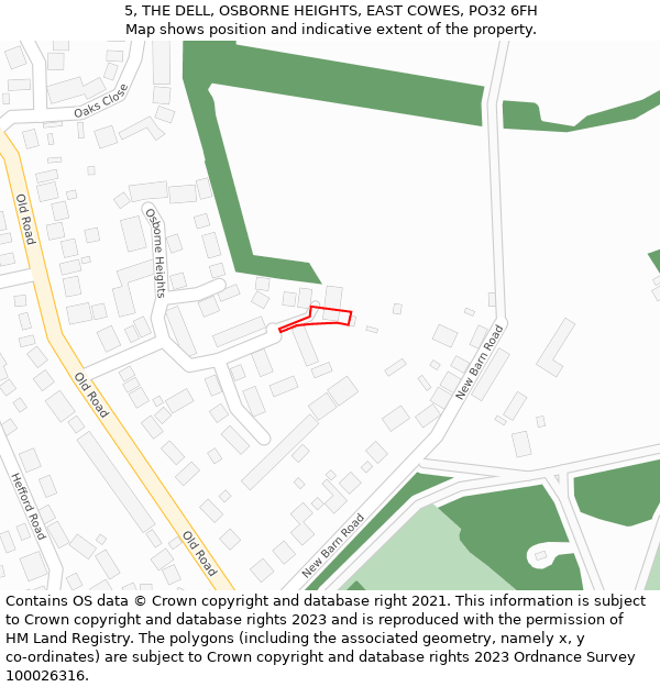5, THE DELL, OSBORNE HEIGHTS, EAST COWES, PO32 6FH: Location map and indicative extent of plot