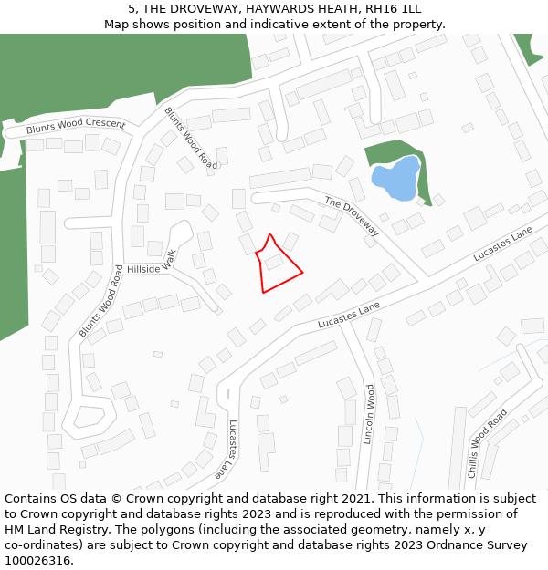 5, THE DROVEWAY, HAYWARDS HEATH, RH16 1LL: Location map and indicative extent of plot