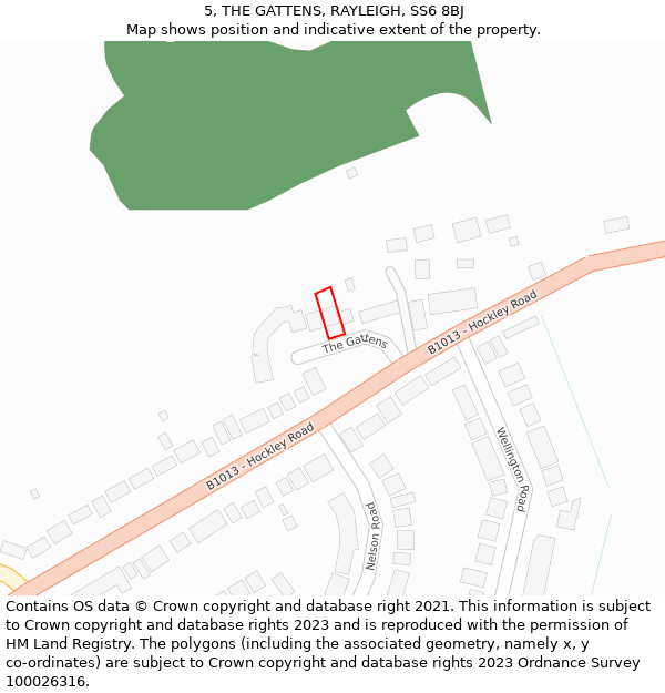 5, THE GATTENS, RAYLEIGH, SS6 8BJ: Location map and indicative extent of plot