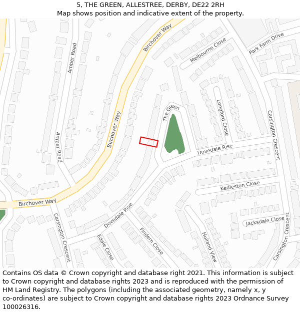 5, THE GREEN, ALLESTREE, DERBY, DE22 2RH: Location map and indicative extent of plot
