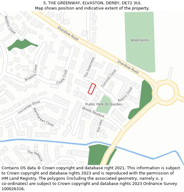 5, THE GREENWAY, ELVASTON, DERBY, DE72 3UL: Location map and indicative extent of plot