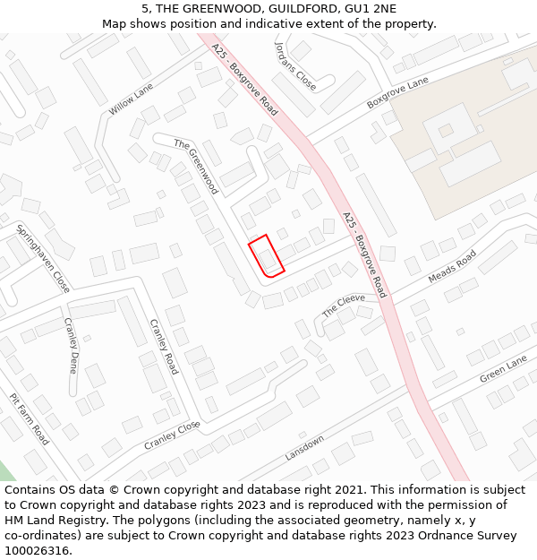 5, THE GREENWOOD, GUILDFORD, GU1 2NE: Location map and indicative extent of plot